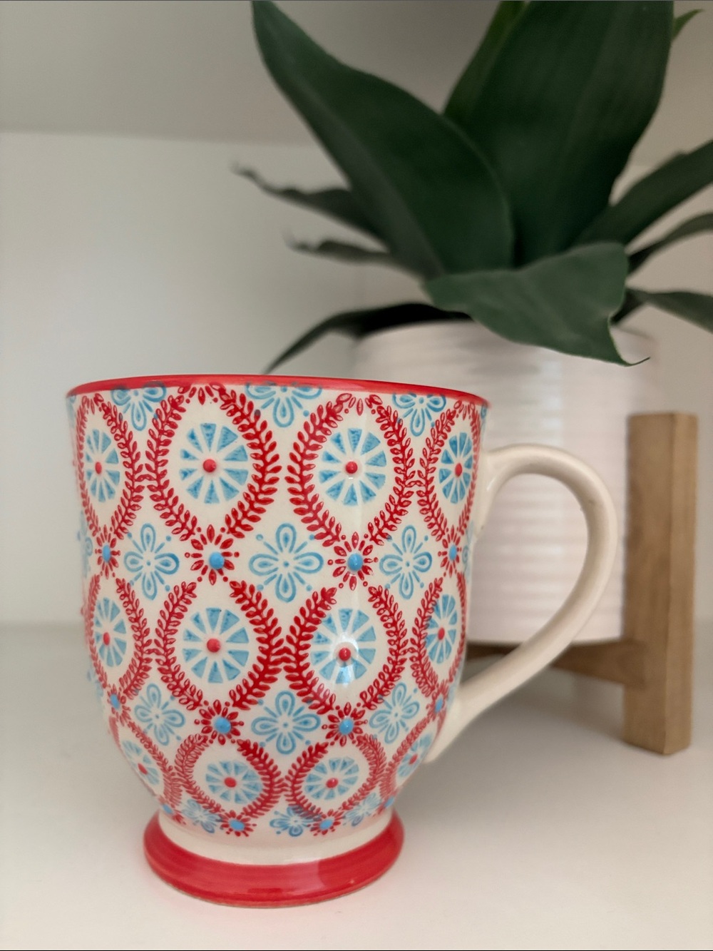 Decorative Red and Blue Ceramic Mug